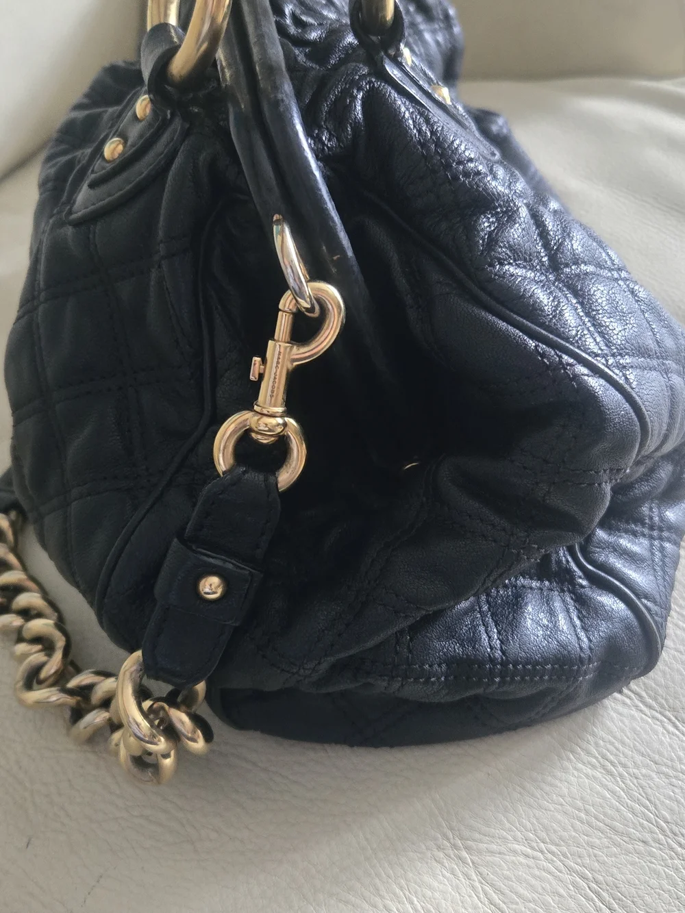 Y2k Marc Jacob Vintage Quilted Leather Satchel Handbag with Gold Chain Hardware